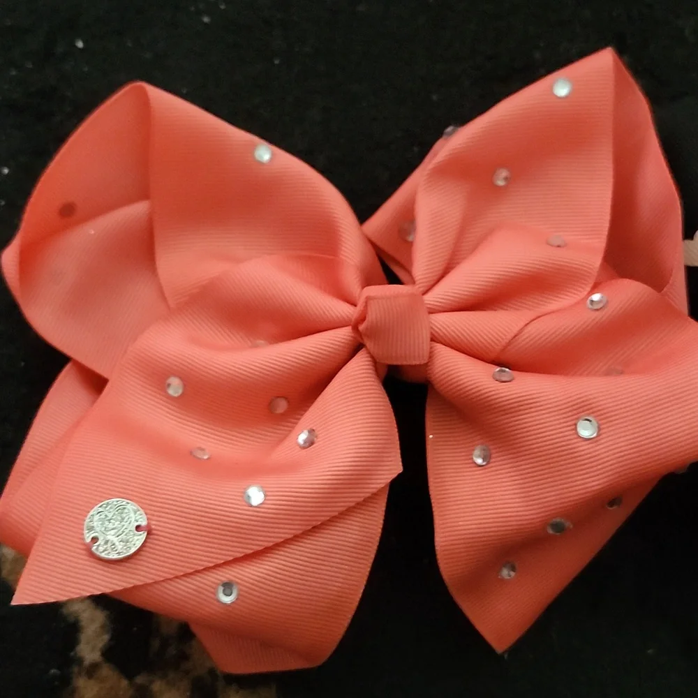 🎀JoJo Siwa Large Decorative Hair Bows – Coral w/rhinestones & Black Heart Print